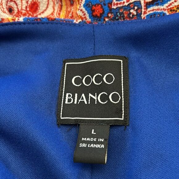 Coco Bianco royal blue red V neck tie waist bat wing blouse Size L EUC - Picture 8 of 8